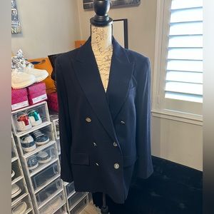 RALPH LAUREN Crepe Wool Blend Notch Lapel Long Sleeve Double Breasted Blazer
